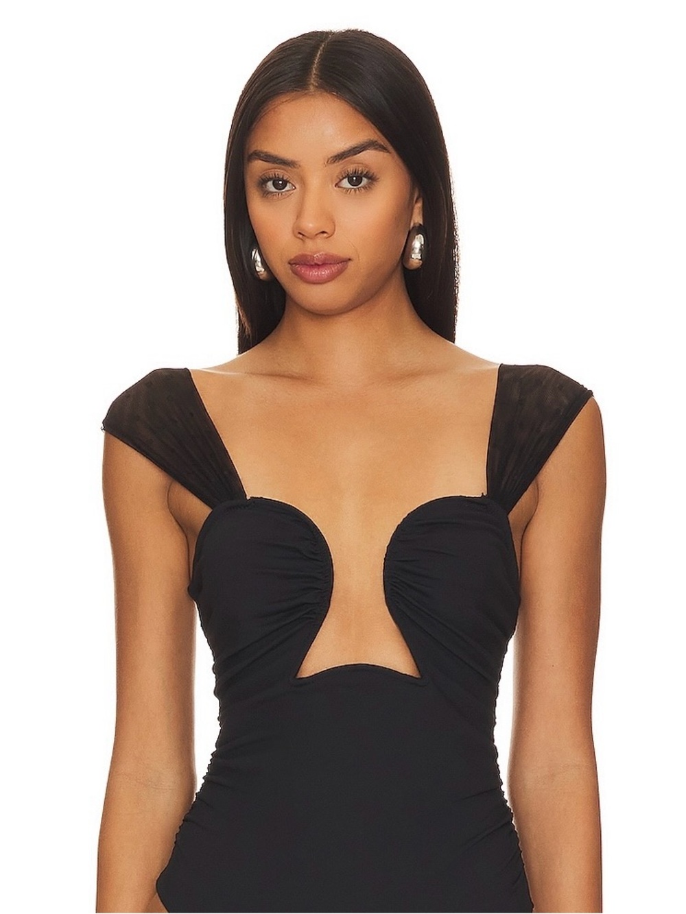 Free People Black Cutout Bodysuit with Ruched Cups